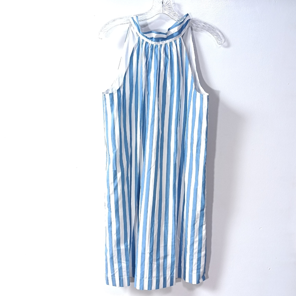 J crew Tie-neck cotton mini shift dress in Ocean White Stripe Size 4